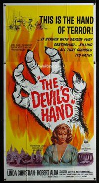 n343 DEVIL'S HAND three-sheet movie poster '61 wild voodoo horror!