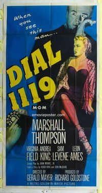 n344 DIAL 1119 three-sheet movie poster '50 film noir, sexy Virginia Field!