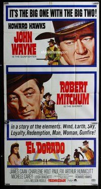 n351 EL DORADO three-sheet movie poster '66 John Wayne, Robert Mitchum
