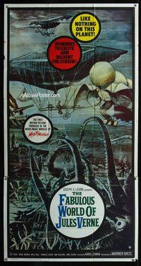 n353 FABULOUS WORLD OF JULES VERNE three-sheet movie poster '61 cool image!