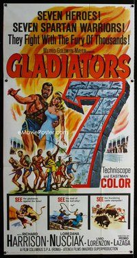 n039 GLADIATORS SEVEN 3sh 1963 art of 7 Spartan warriors who fight with the fury of thousands!