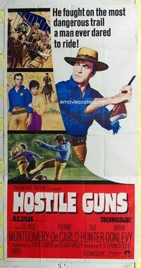 n392 HOSTILE GUNS three-sheet movie poster '67 George Montgomery, De Carlo
