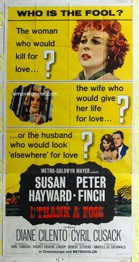 n399 I THANK A FOOL three-sheet movie poster '62 Susan Hayward, Peter Finch