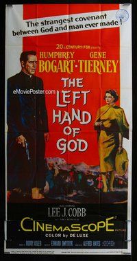 n415 LEFT HAND OF GOD three-sheet movie poster '55 priest Humphrey Bogart!