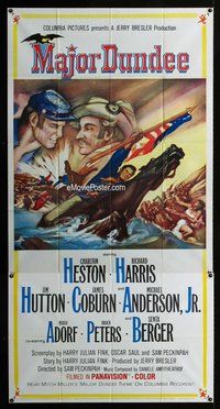 n425 MAJOR DUNDEE three-sheet movie poster '65 Sam Peckinpah, Charlton Heston