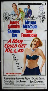 n426 MAN COULD GET KILLED int'l three-sheet movie poster '66 Melina Mercouri