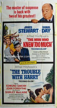 n428 MAN WHO KNEW TOO MUCH /TROUBLE WITH HARRY three-sheet movie poster '63