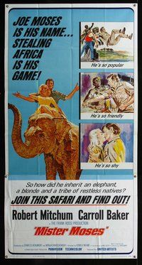n436 MISTER MOSES three-sheet movie poster '65 Robert Mitchum in Africa!