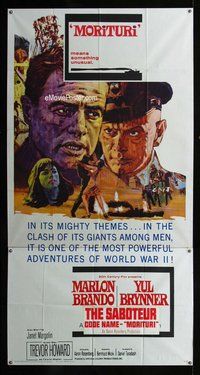 n438 MORITURI three-sheet movie poster '65 Marlon Brando, Yul Brynner