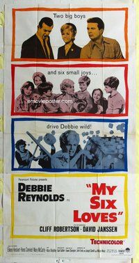 n439 MY SIX LOVES three-sheet movie poster '62 Debbie Reynolds, Robertson