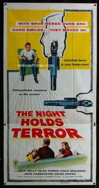 n047 NIGHT HOLDS TERROR three-sheet movie poster '55 guest with a loaded gun!