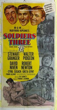 n517 SOLDIERS THREE three-sheet movie poster '51 Granger, Pidgeon, Niven