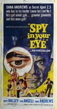n526 SPY IN YOUR EYE three-sheet movie poster '66 Dana Andrews spoof!