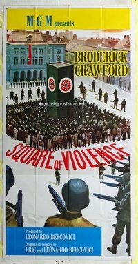 n527 SQUARE OF VIOLENCE three-sheet movie poster '63 Broderick Crawford, WWII