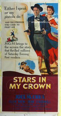 n530 STARS IN MY CROWN three-sheet movie poster '50 Joel McCrea, Ellen Drew