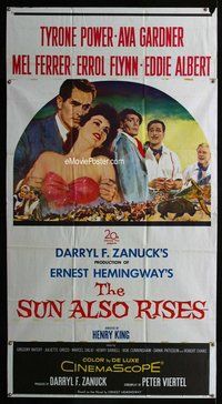 n535 SUN ALSO RISES three-sheet movie poster '57 Tyrone Power, Ava Gardner