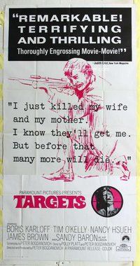 n546 TARGETS three-sheet movie poster '68 Boris Karloff, Peter Bogdanovich