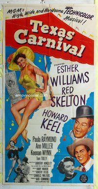n551 TEXAS CARNIVAL three-sheet movie poster '51 Esther Williams, Skelton