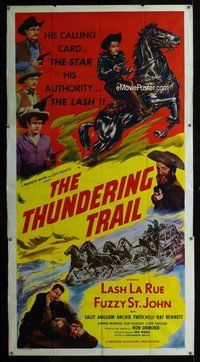 n562 THUNDERING TRAIL three-sheet movie poster '51 Lash La Rue, St. John