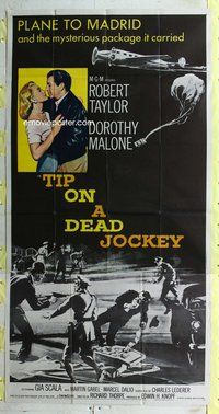 n564 TIP ON A DEAD JOCKEY three-sheet movie poster '57 Robert Taylor, Malone