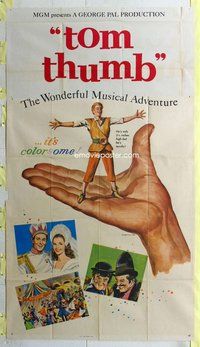 n568 TOM THUMB three-sheet movie poster '58 George Pal, tiny Russ Tamblyn!