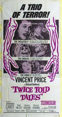 n581 TWICE TOLD TALES three-sheet movie poster '63 Vincent Price horror!