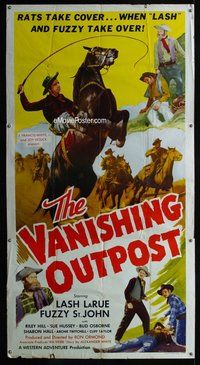 n587 VANISHING OUTPOST three-sheet movie poster '51 Lash LaRue, Fuzzy!