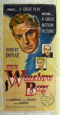 n597 WINSLOW BOY three-sheet movie poster '50 Robert Donat, Hardwicke