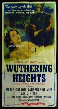 n602 WUTHERING HEIGHTS three-sheet movie poster R44 Olivier, Merle Oberon