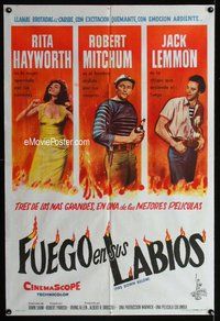 n685 FIRE DOWN BELOW Argentinean movie poster '57 Rita Hayworth