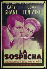 n808 SUSPICION Argentinean movie poster R50s Hitchcock, Cary Grant