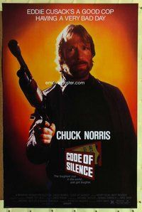 p106 CODE OF SILENCE one-sheet movie poster '85 Chuck Norris w/big gun!