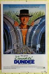 p113 CROCODILE DUNDEE one-sheet movie poster '86 Paul Hogan, Gouzee art!