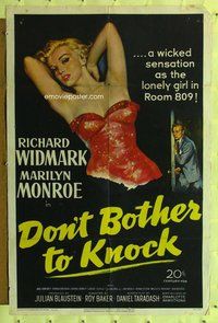 p001a DON'T BOTHER TO KNOCK one-sheet movie poster '52 sexy Marilyn Monroe
