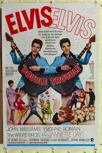 p020 DOUBLE TROUBLE one-sheet movie poster '67 rockin' Elvis Presley!