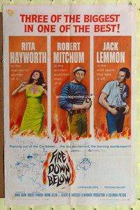 p022 FIRE DOWN BELOW one-sheet movie poster '57 sexy Rita Hayworth!