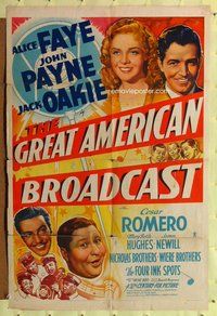 p025 GREAT AMERICAN BROADCAST one-sheet movie poster '41 pretty Alice Faye!