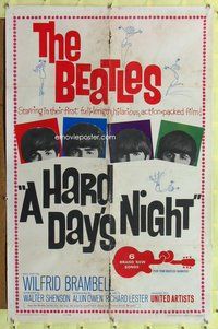 p026 HARD DAY'S NIGHT one-sheet movie poster '64 The Beatles, rock & roll!
