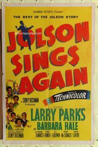 p032 JOLSON SINGS AGAIN one-sheet movie poster '49 Larry Parks, biography!