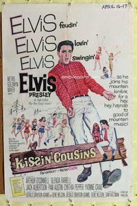 p034 KISSIN' COUSINS one-sheet movie poster '64 Elvis Presley in 2 roles!