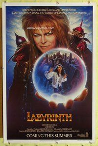 p204 LABYRINTH teaser one-sheet movie poster '86 David Bowie, Chorney art!