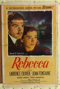 p004 REBECCA one-sheet movie poster R46 Hitchcock, Olivier, Joan Fontaine