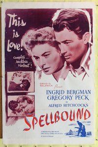 p003 SPELLBOUND one-sheet movie poster R56 Alfred Hitchcock, Peck, Bergman