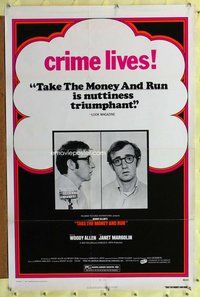 p051 TAKE THE MONEY & RUN one-sheet movie poster R70s Woody Allen, crime!