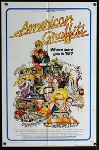 s054 AMERICAN GRAFFITI one-sheet movie poster '73 George Lucas classic!