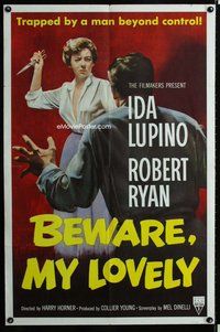 s095 BEWARE MY LOVELY one-sheet movie poster '52 cool flm noir image!