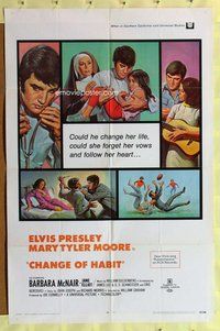 s145 CHANGE OF HABIT one-sheet movie poster '69 Elvis Presley, M.T. Moore