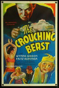 s180 CROUCHING BEAST one-sheet movie poster '35 Wynne Gibson, horror!