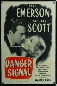 s184 DANGER SIGNAL one-sheet movie poster '45 Faye Emerson, film noir!
