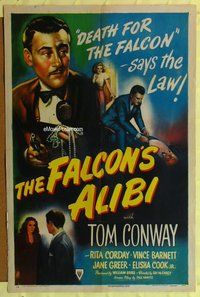 s223 FALCON'S ALIBI one-sheet movie poster '46 Tom Conway as The Falcon!